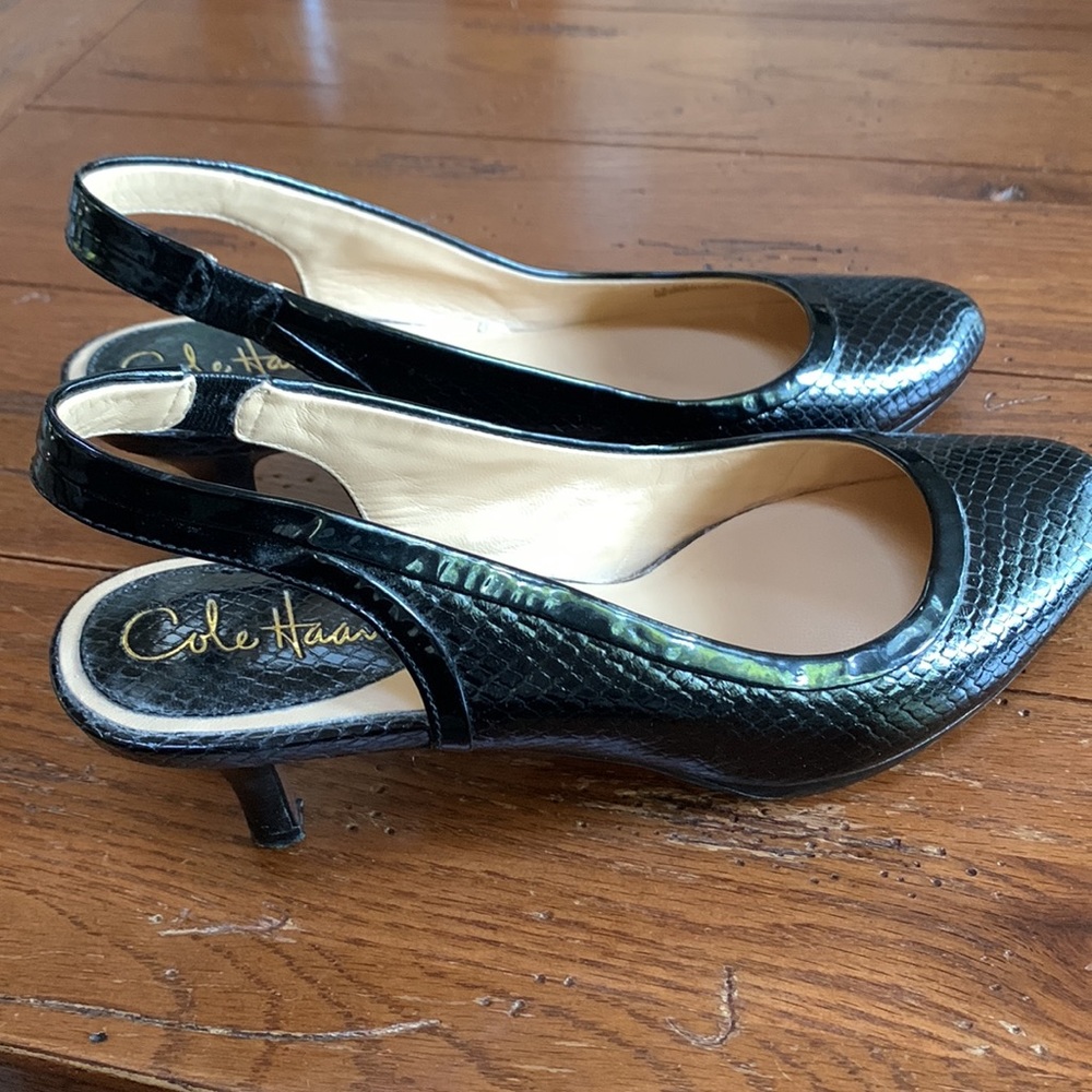 Cole Haan Black Leather Faux Snakeskin Kitten Heel Slingback Shoes Nike Air 9 M